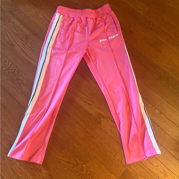 Palm Angels Kids Hot Pink Track Pants with White & Black Side Stripes - Picture 3 of 3